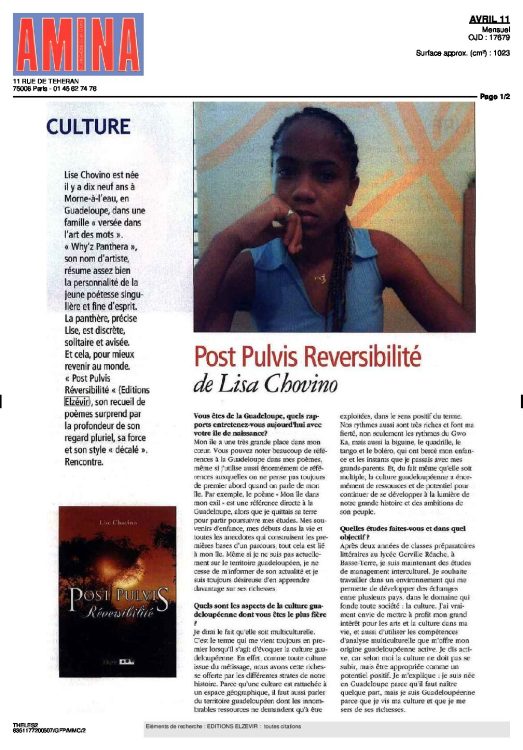 première page de l'article paru dans Amina Magazine